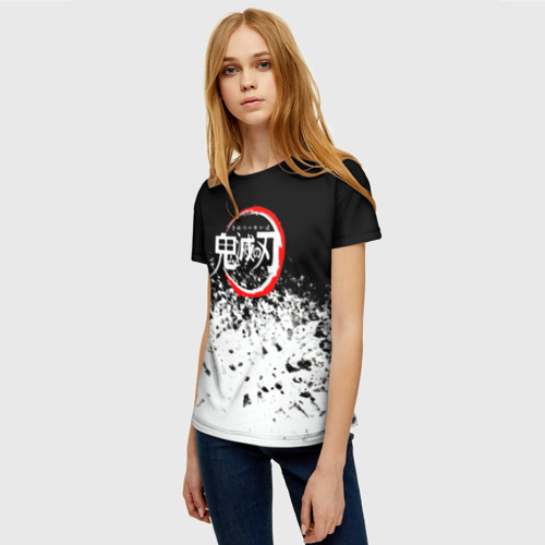 Женская футболка 3D с принтом Клинок, рассекающий демонов Логотип, фото на моделе #1