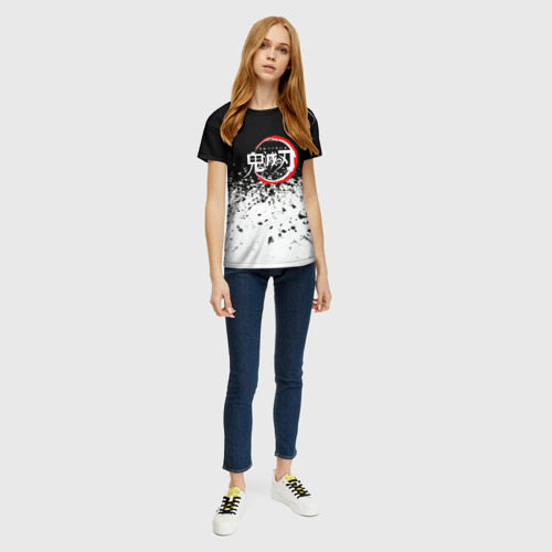Женская футболка 3D с принтом Клинок, рассекающий демонов Логотип, вид сбоку #3