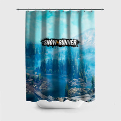 Штора 3D для ванной Snowrunner СноуРаннер логотип