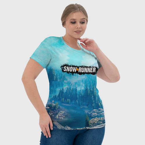 Женская футболка 3D с принтом Snowrunner СноуРаннер логотип, фото #4