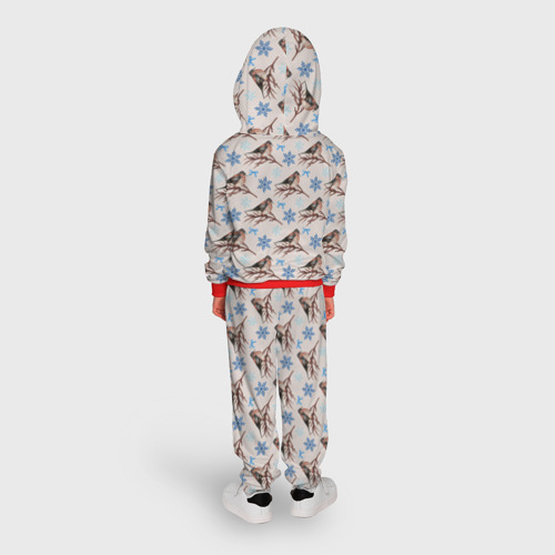 Детский костюм с толстовкой с принтом Снегири зима, вид сзади #2