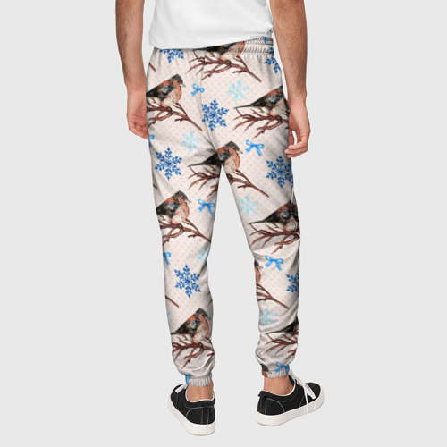 Мужские брюки 3D с принтом Снегири зима, вид сзади #2