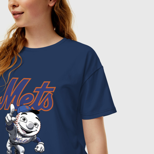 Женская футболка хлопок Oversize New York Mets, цвет темно-синий - фото 3