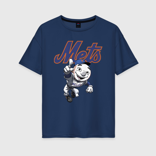 Женская футболка хлопок Oversize New York Mets, цвет темно-синий