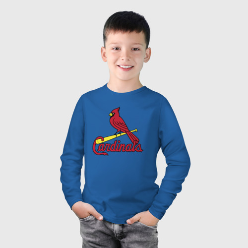 Детский лонгслив хлопок с принтом St Louis Cardinals - baseball team, фото на моделе #1