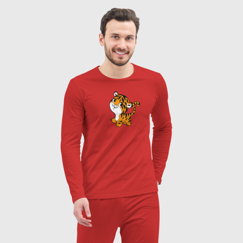 Мужская пижама с лонгсливом хлопок Маленький тигруля, цвет красный - фото 5