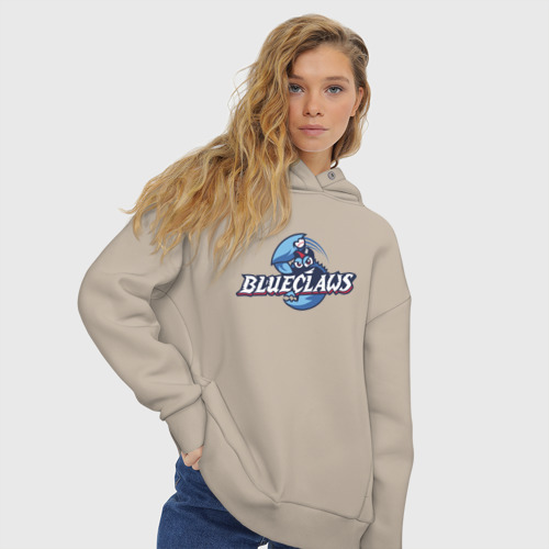 Женское худи Oversize хлопок Jersey shore Blue claws - baseball team, цвет миндальный - фото 4