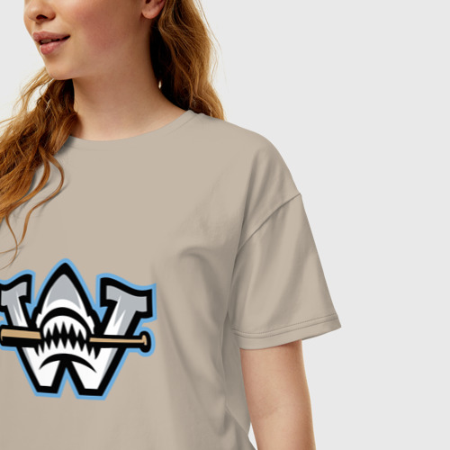 Женская футболка хлопок Oversize Wilmington Sharks - baseball team, цвет миндальный - фото 3