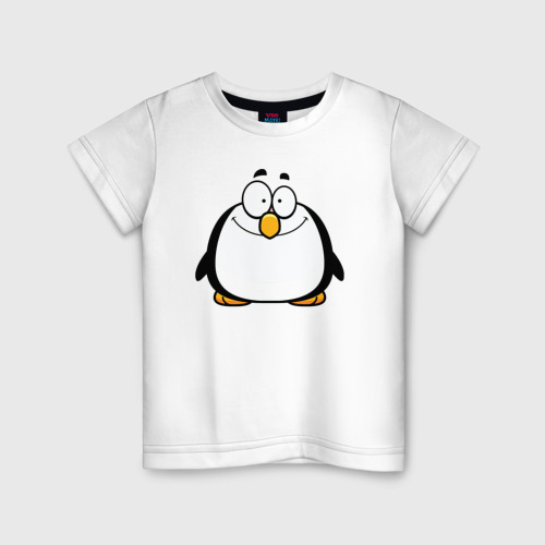 Детская футболка из хлопка с принтом Глазастый пингвин, вид спереди №1