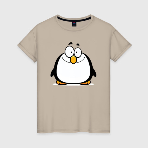 Женская футболка хлопок Глазастый пингвин, цвет миндальный