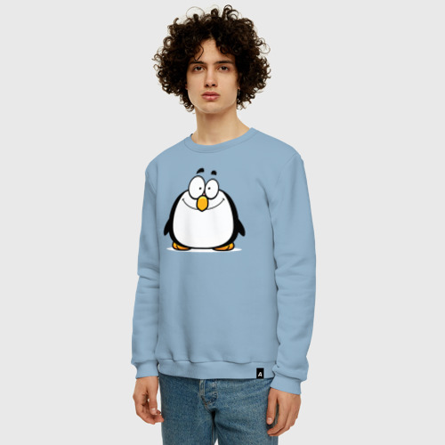 Мужской свитшот хлопок Глазастый пингвин, цвет мягкое небо - фото 3