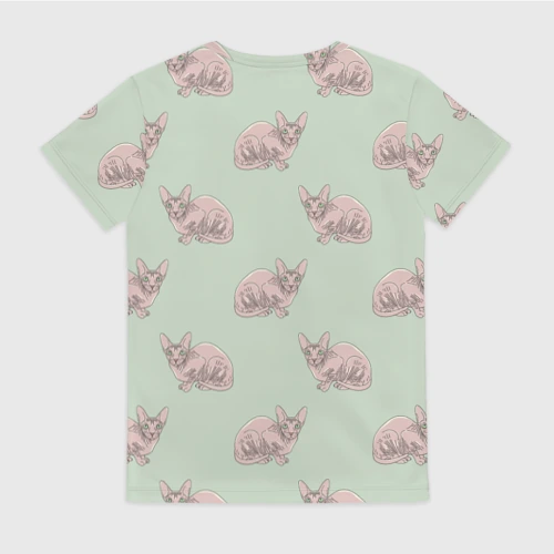 Женская футболка 3D с принтом Сфинкс коты паттерн, вид сзади #1