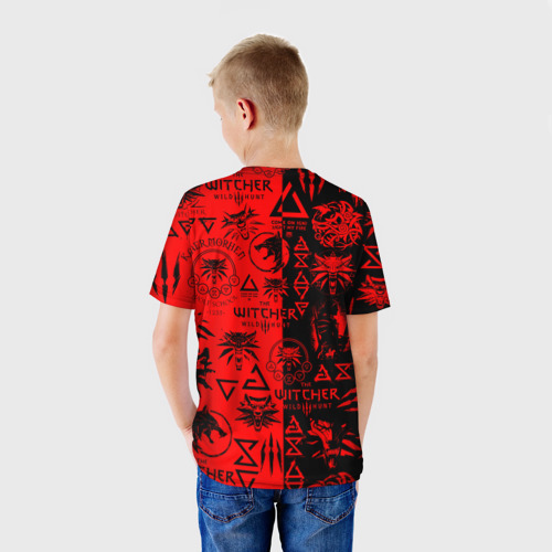 Детская футболка 3D The Witcher logobombing black red, цвет 3D печать - фото 4