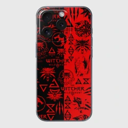 Чехол для iPhone 15 Pro силиконовый с защитой камеры The Witcher logobombing black red