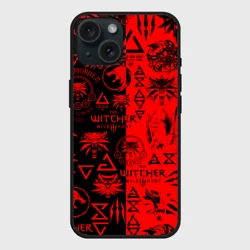Чехол силиконовый для Apple iPhone 15 матовый The Witcher logobombing black red