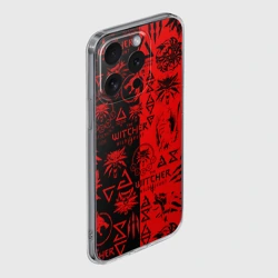 Чехол для iPhone 15 Pro силиконовый с защитой камеры The Witcher logobombing black red - фото 2