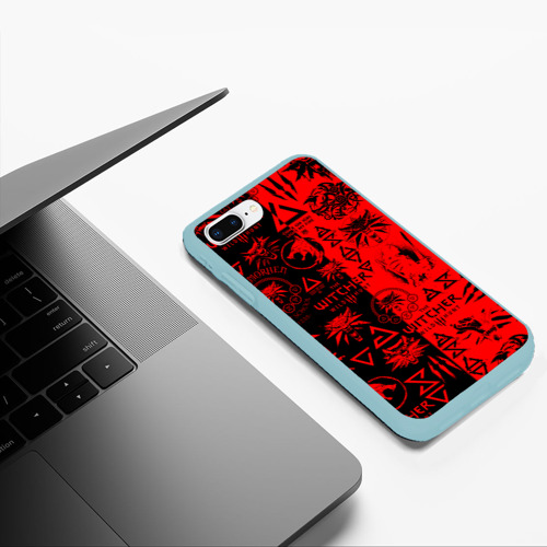 Чехол для iPhone 7Plus/8 Plus матовый The Witcher logobombing black red, цвет мятный - фото 5