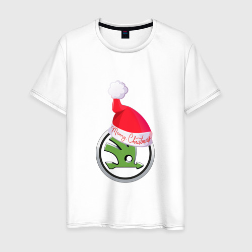 Мужская футболка хлопок Skoda merry christmas, цвет белый