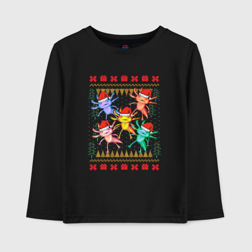 Детский лонгслив хлопок Аксолотль рождественский свитер, цвет черный