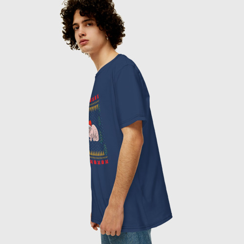 Мужская футболка хлопок Oversize Сфинкс рождественский свитер, цвет темно-синий - фото 5