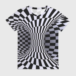 Женская футболка 3D Оптическая Иллюзия, черно белая