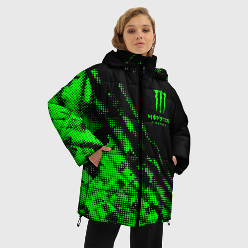 Женская зимняя куртка Oversize Monster Energy Текстура, цвет черный - фото 3