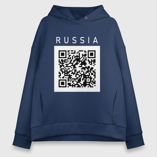 Женское худи Oversize хлопок QR - код - СССР, цвет темно-синий