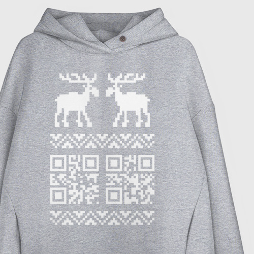 Женское худи Oversize хлопок НОВОГОДНИЙ QR-code, цвет меланж - фото 3