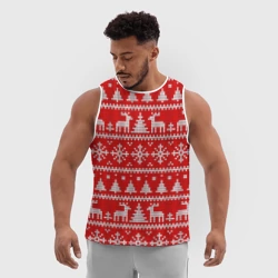 Мужская спортивная майка 3D Новогодний узор с елкой и оленями - фото 2