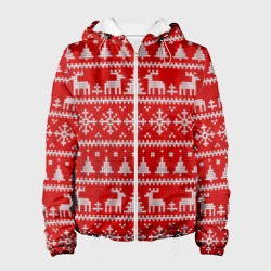 Женская куртка 3D Новогодний узор с елкой и оленями