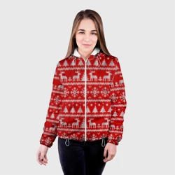 Женская куртка 3D Новогодний узор с елкой и оленями - фото 2