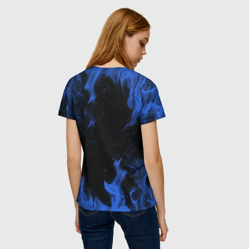 Женская футболка 3D с принтом VOLVO, ВОЛЬВО СИНИЙ ОГОНЬ, вид сзади #2