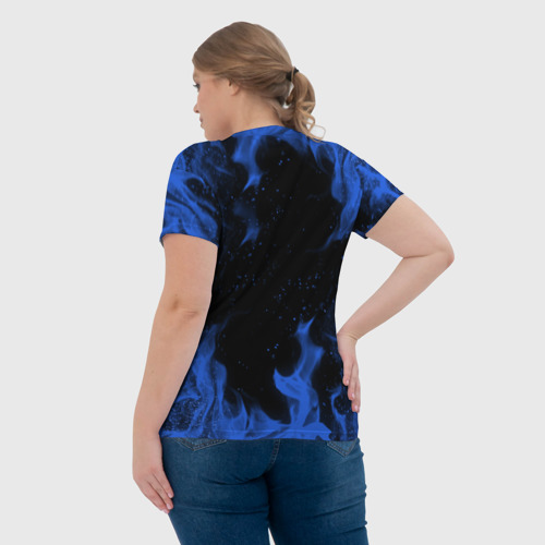 Женская футболка 3D с принтом VOLVO, ВОЛЬВО СИНИЙ ОГОНЬ, вид сзади #2