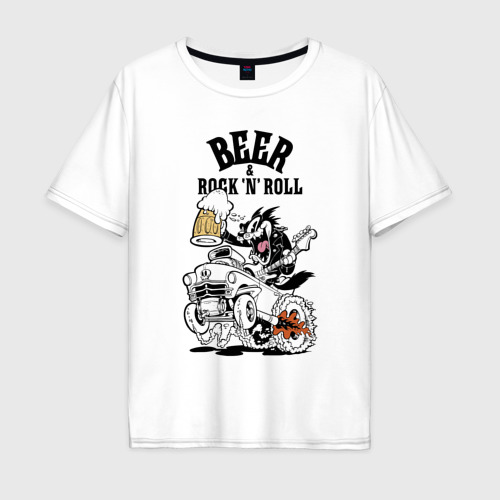 Мужская футболка из хлопка оверсайз с принтом Beer & Rock'n'Roll, вид спереди №1