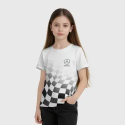 Детская футболка 3D Mercedes, Мерседес спорт, финишный флаг, формула 1 - фото 2
