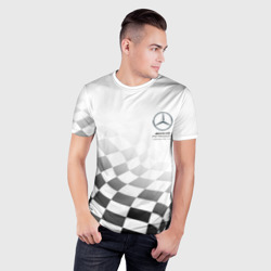 Мужская футболка 3D Slim Mercedes, Мерседес спорт, финишный флаг, формула 1 - фото 2