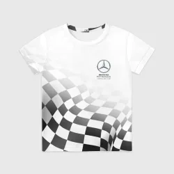 Детская футболка 3D Mercedes, Мерседес спорт, финишный флаг, формула 1