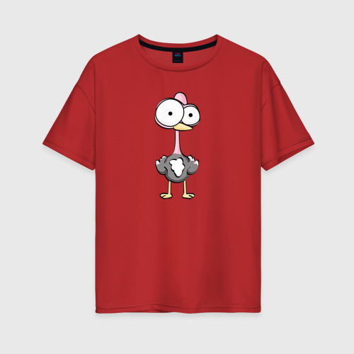 Женская футболка хлопок Oversize Страус большеглазый, цвет красный