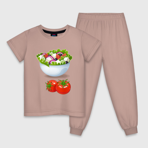 Детская пижама хлопок Греческий салат Классический, цвет пыльно-розовый