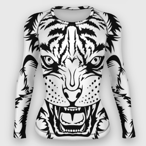 Женский рашгард 3D Белый тигр силуэт, символ 2022 года, цвет 3D печать