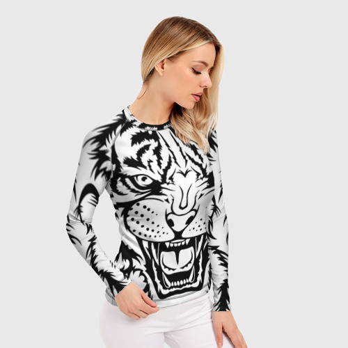Женский рашгард 3D Белый тигр силуэт, символ 2022 года, цвет 3D печать - фото 3