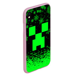 Чехол для iPhone XS Max матовый Новогодний Крипер Майнкрафт зелёный - фото 2
