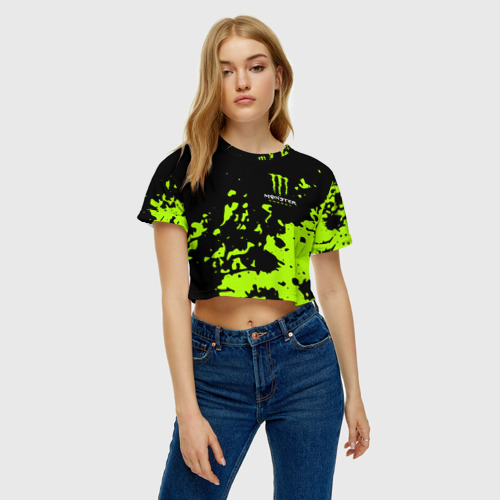 Женская футболка Crop-top 3D Monster Energy green, цвет 3D печать - фото 3