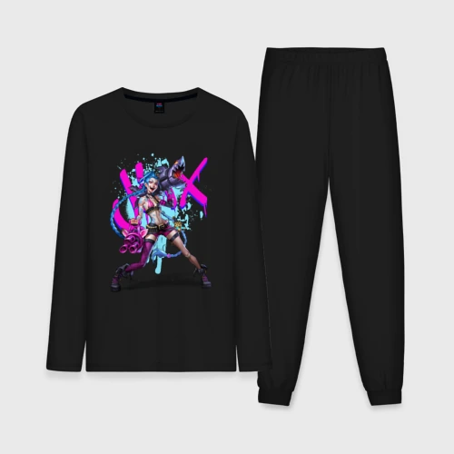 Мужская пижама с лонгсливом хлопок LOL Jinx брызги красок