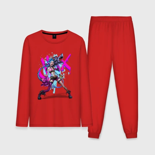 Мужская пижама с лонгсливом хлопок LOL Jinx брызги красок