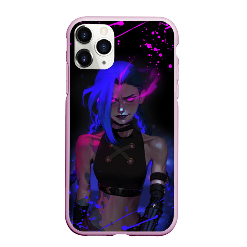 Чехол для iPhone 11 Pro Max матовый Jinx neon eyes LOL game hero, цвет розовый