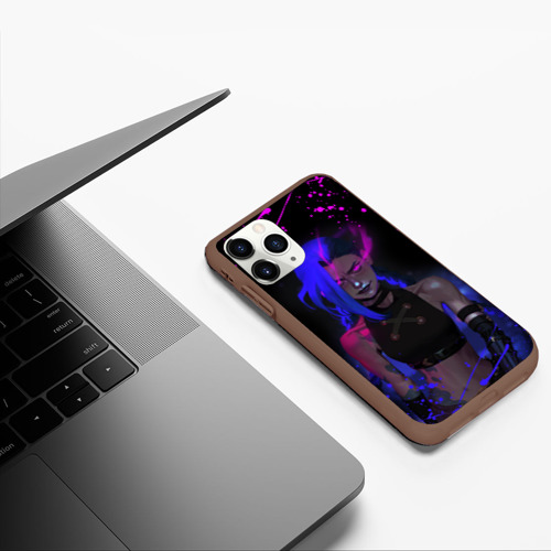 Чехол для iPhone 11 Pro матовый Jinx neon eyes LOL game hero, цвет коричневый - фото 5