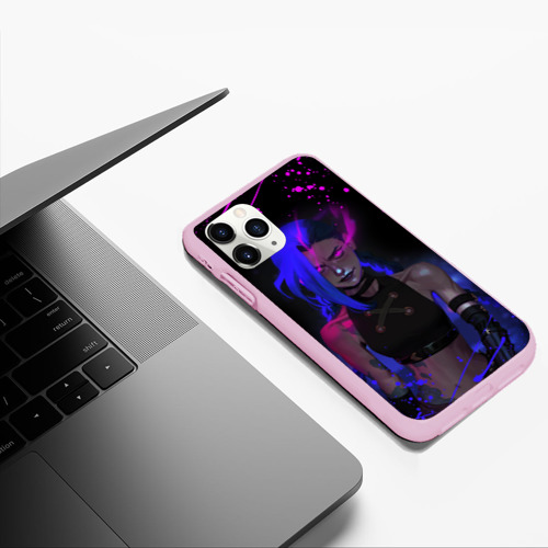 Чехол для iPhone 11 Pro Max матовый Jinx neon eyes LOL game hero, цвет розовый - фото 5