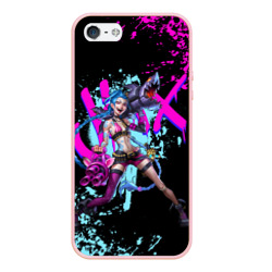 Чехол для iPhone 5/5S матовый Jinx LOL neon paints ЛОЛ брызги красок Джинкс Аркейн