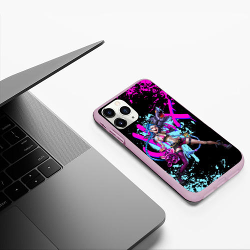 Чехол для iPhone 11 Pro матовый Jinx LOL neon paints ЛОЛ брызги красок Джинкс Аркейн, цвет розовый - фото 5